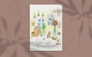 Curiosity cabinet, watercolor, 2021
