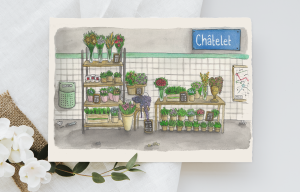 Little florist discovered in the parisian metro at Châtelet-les-Halles Station - Watercolor, 2022