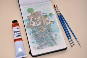 Dream House, watercolor, 2021