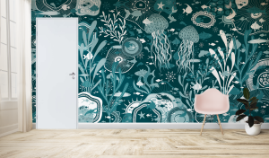 Under the sea - mural fresco - Wallpaper created for Les 4 Vents, a villa located in Noirmoutier island - 2,5m x 5,5m - Procreate & Illustrator, 2023