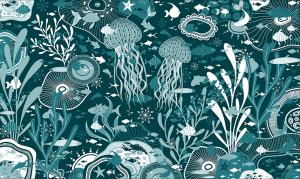 Under the sea - mural fresco - Wallpaper created for Les 4 Vents, a villa located in Noirmoutier island - 2,5m x 5,5m - Procreate & Illustrator, 2023