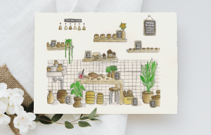 Pottery shed in Guyana, watercolor, 2022