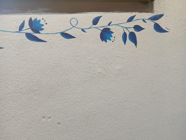 Painting under a window in shades of blue, july 2026, Genlis, France